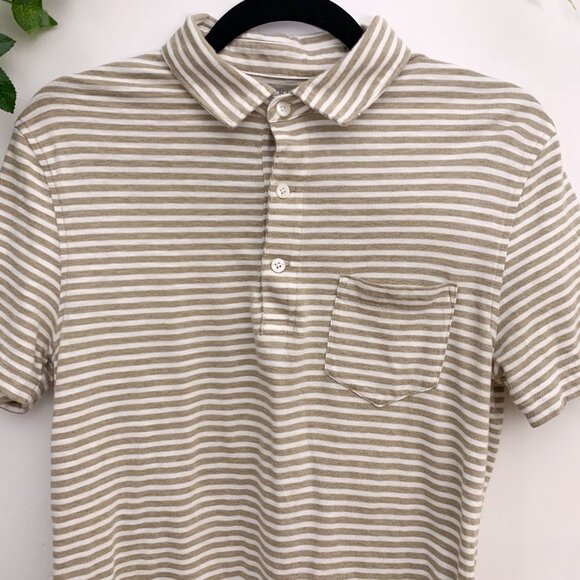 J Crew Slub Cotton Tan Striped Short Sleeve Shirt Size Small - Picture 3 of 6